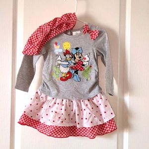 DISNEY Baby Girls Red White Gingham Minnie & Daisy Dress 12-18 MO